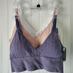 Nautica Blue, Tan, & White Intimates Bra with Ribbed Texture 3pk Women's Sz L